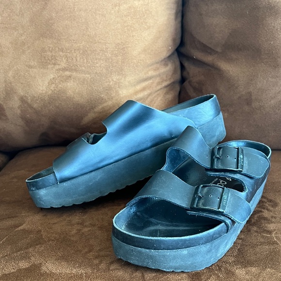 Papillio Black Double-Buckle Platform Sandals - Picture 3 of 4